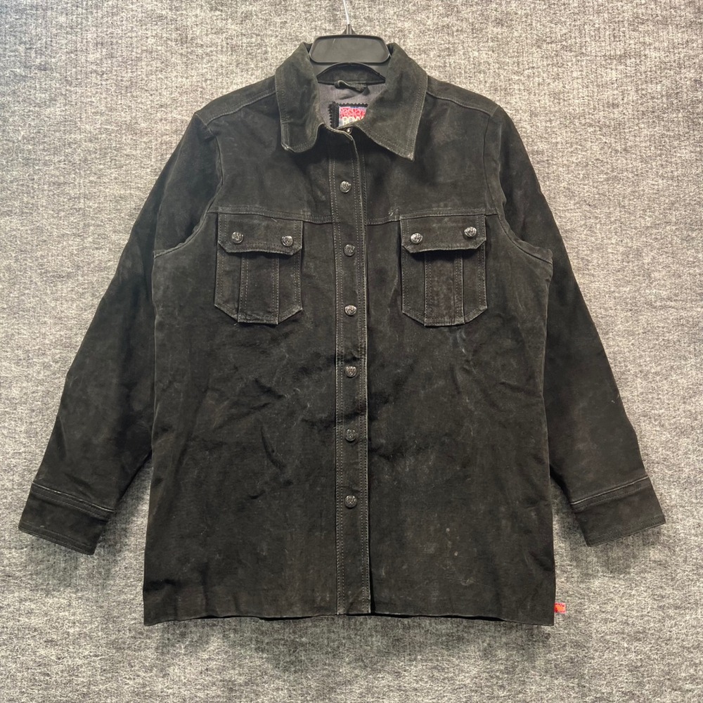 Roxy Womens Black Suede Leather Button Front Jacket Size Large Vintage Y2K 6479